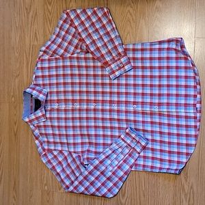 James Tattersall Men's Orange Blue Gingham Printed Button Down Shirt Sz L